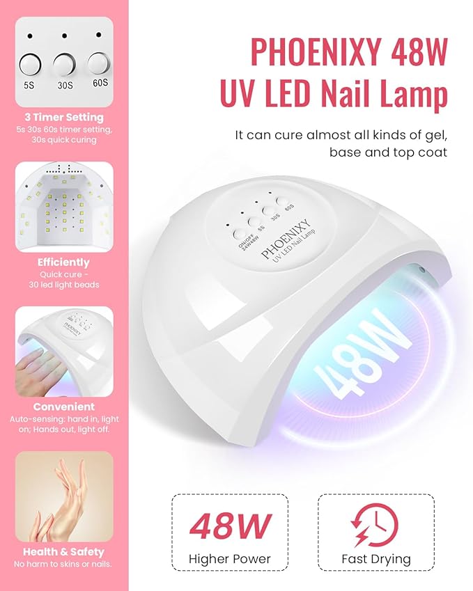 PHOENIXY 61 PCS Gel Nail Polish Kit with U V Light, 40 Colors Gel Nail Kit Manicure Starter Nail Polish Set Base Top Coat Gifts for Women SS9010