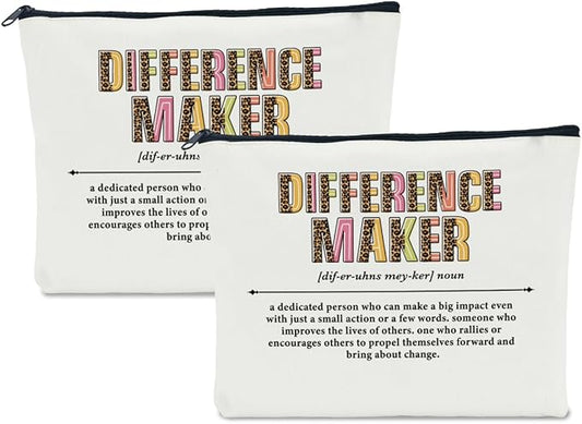 2 PCS Difference Maker Makeup Bag - Boss Gifts for Women, Coworker Thank You Gift for Manager, Mentor, Colleagues - Administrative Professional Day, Boss Day Cosmetic Bag