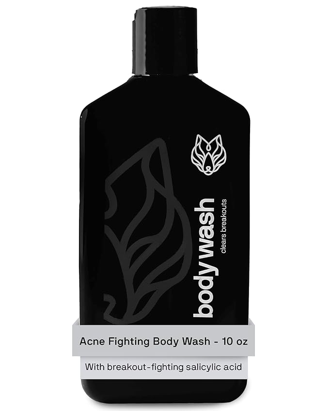 Black Wolf Charcoal Powder Body Wash Men - 10 Fl Oz Paraben-Free Mens Body Wash - Salicylic Acid Reduce Acne Breakouts and Cleanse Your Skin - Full Coverage & Deep Clean Men's Bodywash
