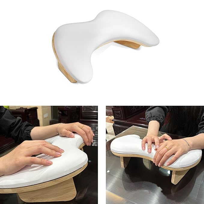 U-shaped Arm Rest for Nails Tech, Nail Arm Rest with Detachable Brackets Microfiber PU Leather Manicure Hand Rest Pillow for Nail Tech Must Haves Manicure Tools (White)