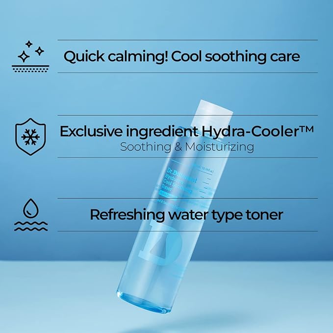 Dr. Different Hyaluron Cool Soothing Toner - Hydrating & Cooling Facial Toner for Sensitive Skin with Hyaluronic Acid - Soothe and Moisturize Dry and Irritated Skin, 10.1 fl.oz.