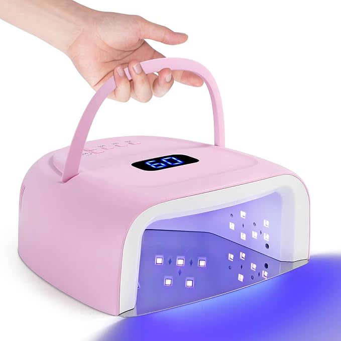 60W Rechargeable LED Nail Lamp, Cordless Gel Lamp with Portable Handle & 42pcs Lamp Beads, Automatic Sensor UV LED Nail Dryer, 4 Timers Professional UV Light for Gel Nails