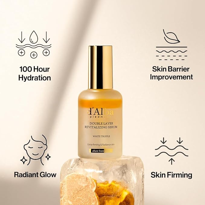 d'alba Piedmont Italian White Truffle Double Layer Revitalizing Serum, 100hr Hydration, Hyaluronic Acid and Centella Asiatica, Skin Firming and Tightening, Long-lasting Korean Skin Care (1.69 fl.oz)