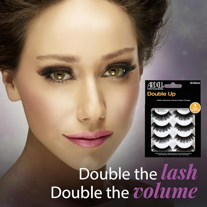 Ardell False Eyelashes Double Up 203 - Dramatic, Full Volume Lashes, Black Strip Lashes for Bold Eye Look, 2 Packs