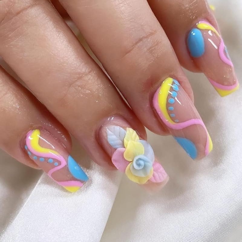 3D Acrylic Pastel Flower Nail Art Charms Handmade by Acrylic Powder - 24pcs 3D Flowers Nail Rhinestones Kit 3D Crystal Nail Pearls Design Acrylic Nail Art for Women (Pastel)