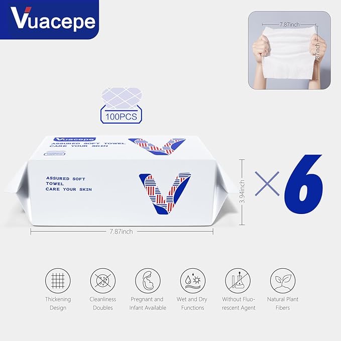 Disposable Cotton Facial Towels, 600 Count Biodegradable Soft Dry Facial Tissue, Face Drying Towels for Skin Care, Makeup Remover, Disposable Face Cloths