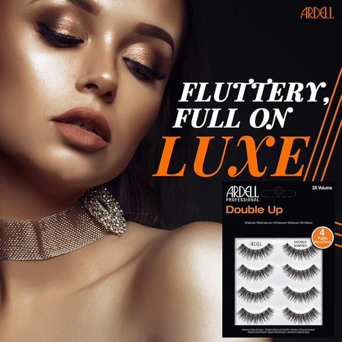 Ardell Double Up Wispies False Eyelashes - Voluminous, Dramatic Look, Natural Lashes, 4 Pairs (x 2 Pack)