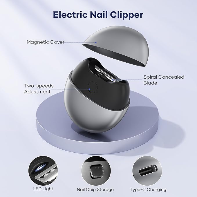 Electric Nail Clipper with USB Charging: Automatic Nail Clippers with Led Light & Clip Storage - Fast USB Rechargeable Safety Fingernail Trimmer for Baby Seniors Kids Adults (Black, Medium)