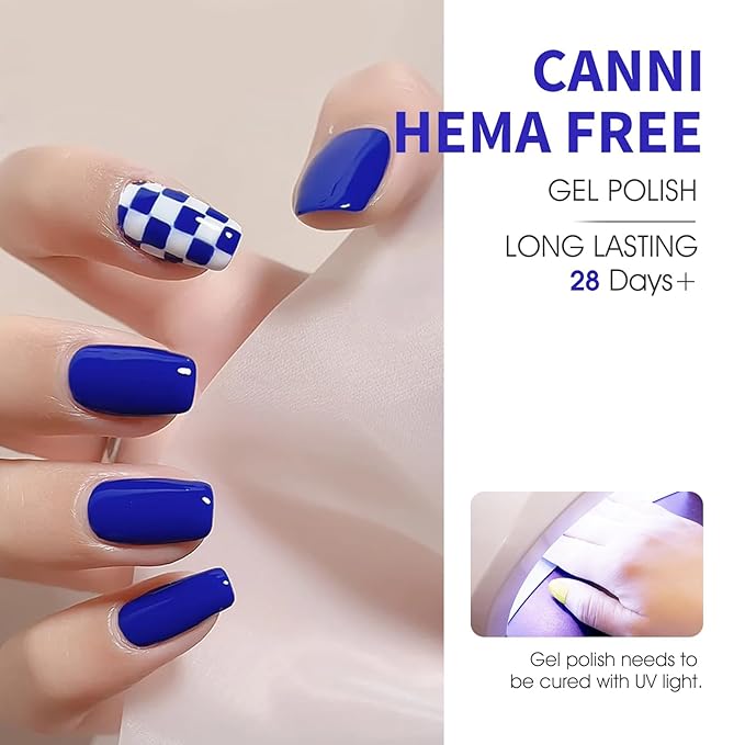 CANNI Gel Nail Polish Set 6 Colors, White Pink Blue Red Green Black Magenta Tones Craze Nail Art Design at Home DIY Soak off UV LED Manicure French Nail Salon