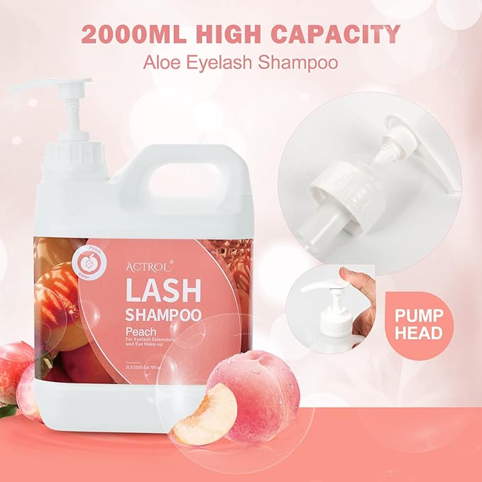Eyelash Extension Cleanser Peach 2L Natural Lash Extension Shampoo Professional Eyelid Foaming Cleanser Paraben & Sulfate Free Non-lrritating with Salon and Home Care
