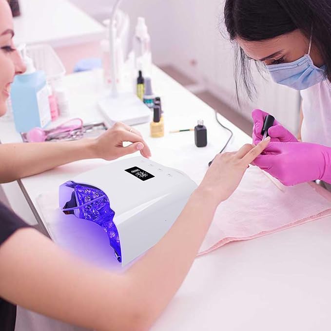 Professional UV LED Nail Lamp, Cordless Rechargeable UV Light for Gel Nails, 78W Fast Curing Gel Nail Light with 4 Timer Setting LCD Display, Auto Sensor and Spacious Interior(White)