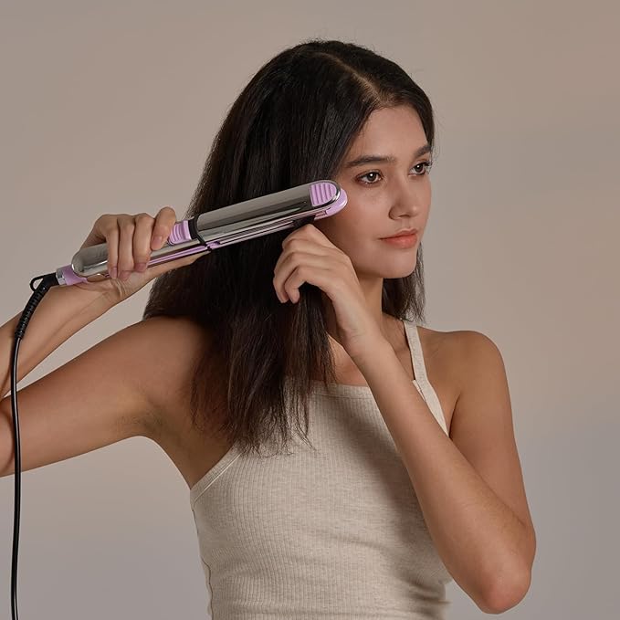2-in-1 Titanium Ionic Flat Iron,Professional Hair Straightener & Curler, Fast Heating, Dual Voltage, Pink, for All Hair Types