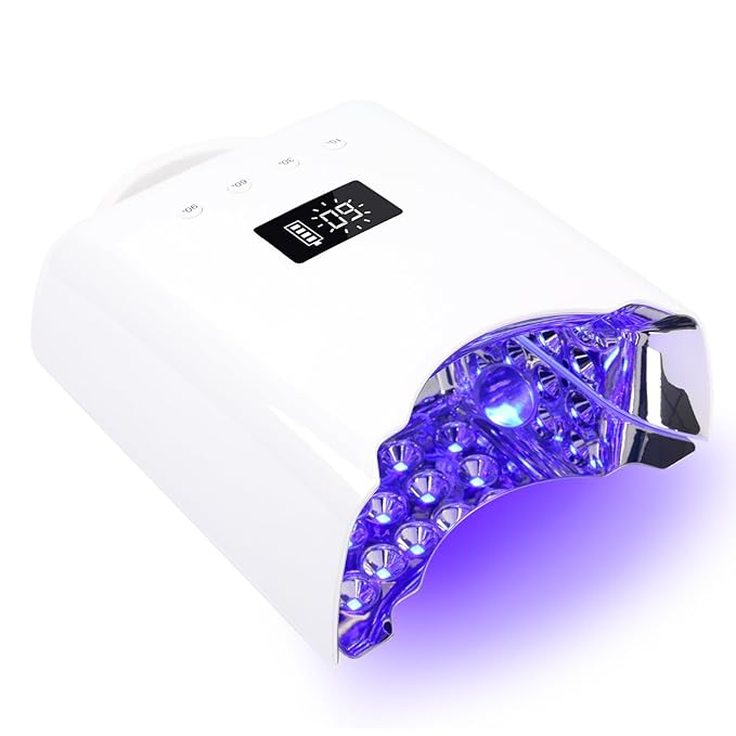 Professional UV LED Nail Lamp, Cordless Rechargeable UV Light for Gel Nails, 78W Fast Curing Gel Nail Light with 4 Timer Setting LCD Display, Auto Sensor and Spacious Interior(White)