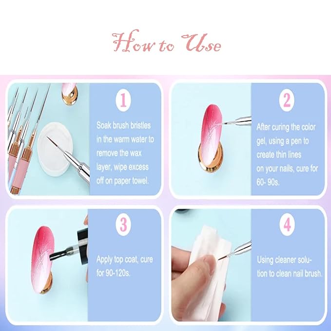 Nail Art Liner Brushes Pink Set,Double-End Nail Art Brushes 10 Heads Striping Liner Brush For Long Lines Detail Thin Nail Art Brush Metal Handle Striper Brushes for Valentine's Day or Birthdays Gift