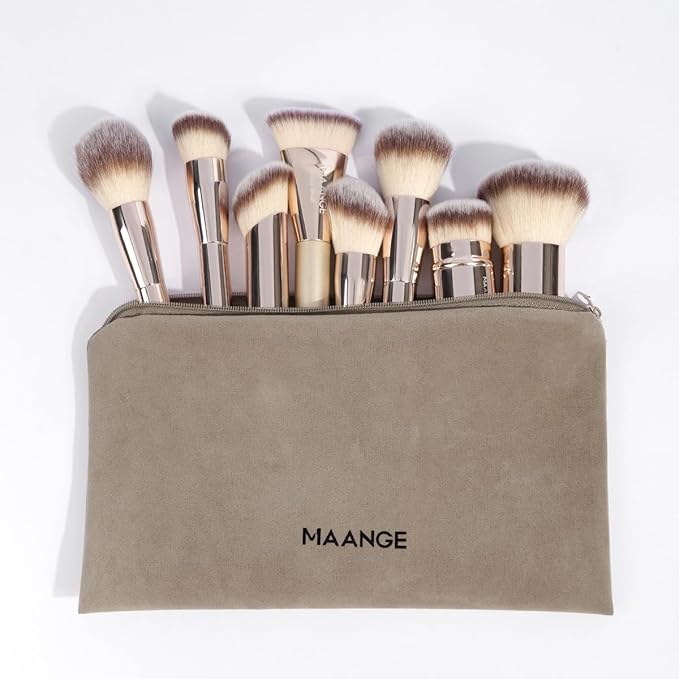 MAANGE Makeup Brush Set 10 Pcs Makeup Brushes with Zipper Bag, Double-End Multi-functional Makeup Brushes for Blending Liquid Powder Concealer Cream Blush Buffe, Champagne Gold