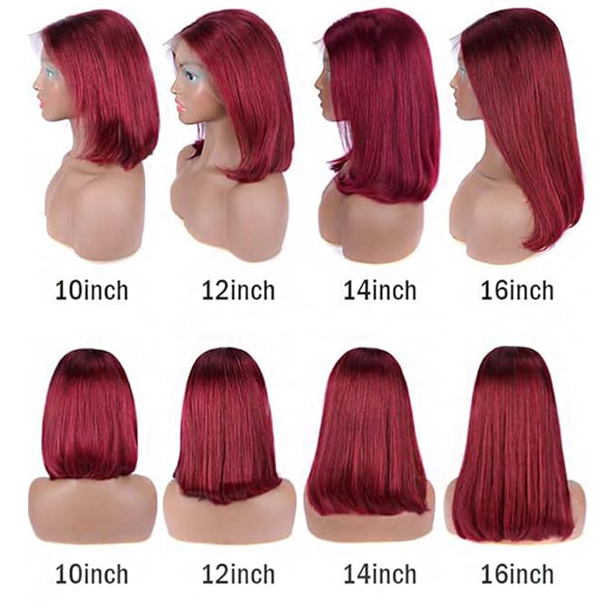 99j Burgundy Lace Front Wigs Human Hair 10 Inch Short Bob Wig Human Hair 13x4 Lace Front Wigs Human Hair Pre Plucked 180% Density Short Straight Bob Wig Natural Hairline Wine Red Wigs for Black Women