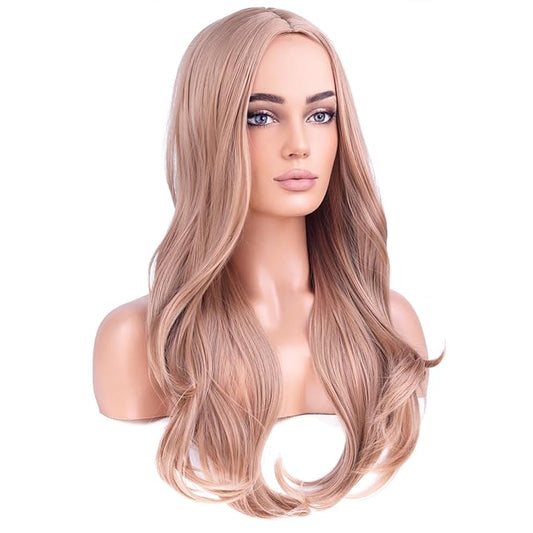 BERON Blonde Ginger Wigs Long Wavy Wig for Women Natural Curly Heat Resistant Synthetic Hair Wigs for Cosplay Party Daily or Use