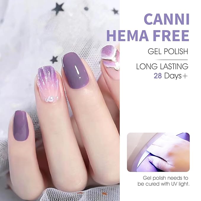 CANNI Purple Gel Nail Polish Set, 6 Colors 9ML - Light Purple, Baby Blue, Summer Lavender, Ice Blue - UV LED Kit DIY Nail Art Manicure Home Salon