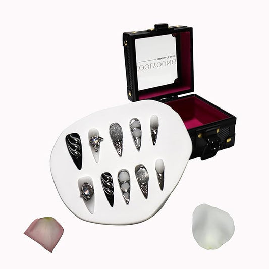 Handmade Press On Nails, Y2K Press On Nails, Stiletto Press On Nails, Thick Press On Nails, 3D Nails, Press On Nails Silver, Press On Nails Acrylic, Gifts for Women, COOLYOUNG Nails, 10 PCS, Size M