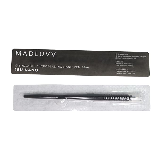 MADLUVV Nano 18u Professional Brow Artistry Pens for Flawless Eyebrows, Premium Pens for Pigment Ink, 18mm Sterile Disposable Micro Brow Sharp – 10 Pack