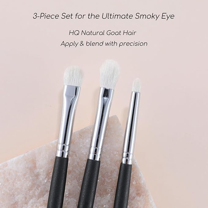 ENERGY Eyeshadow Brush Set 3PCS – Soft Natural Goat Hair for Smooth Blending,Eye Blending and Pencil Brushes for Flawless Makeup Application Black