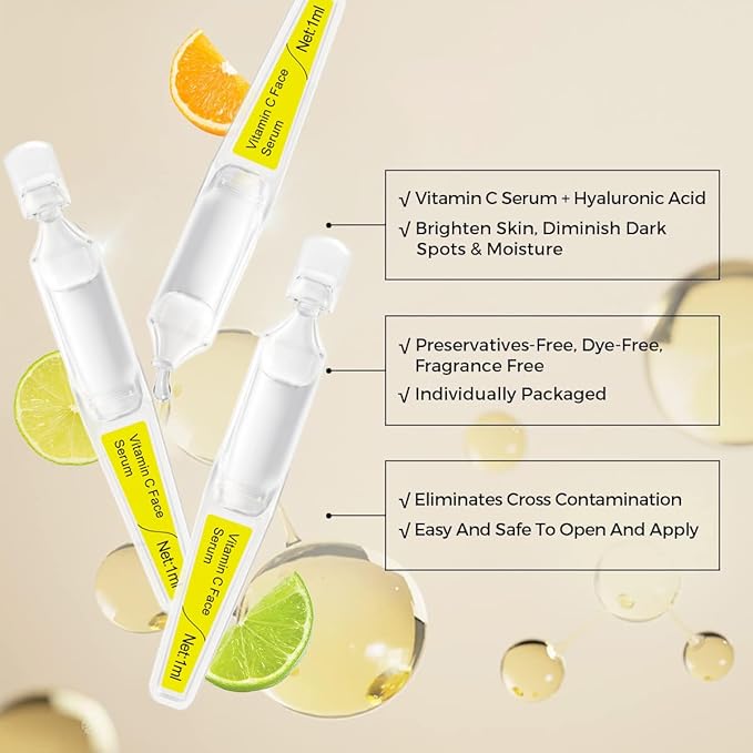 Brightening & Hydrating Face Serum with Vitamin C, Hyaluronic Acid, Glutathione, and Botanical Extracts,– Multi-Action Antioxidant, Barrier Repair & Anti-Aging Formula, 15 Pcs/Box Ampoules