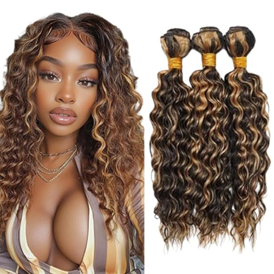 Curly Hair Weave P1B/27 Highlight Bundles Two Tone Black Mixed With Honey Blonde Curly Bundles Brazilian Human Hair Extensions Soft and Silky for Black Women 22 24 26 Inch