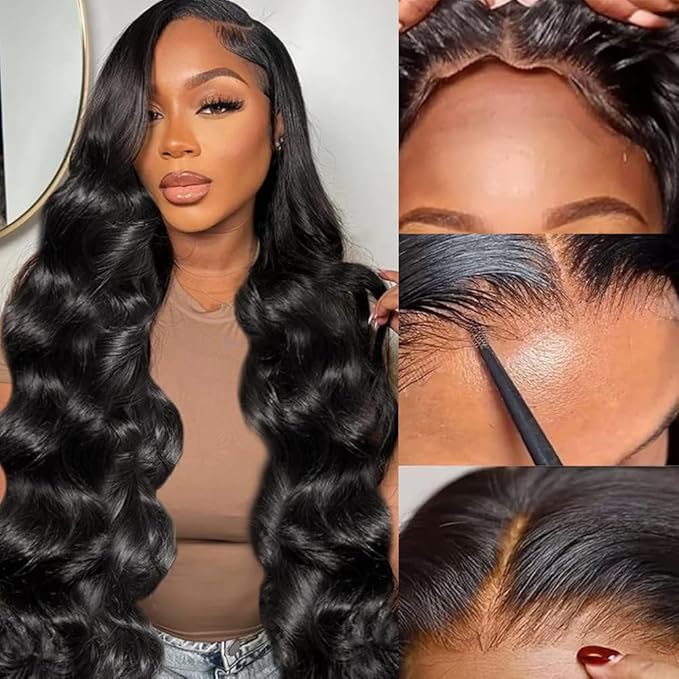 26 Inch 5x5 HD Lace Closure Wigs Human Hair Wear and Go Glueless Wigs Body Wave Human Hair Wigs Pre Plucked Pre Cut 180% Density Natural Color Human Hair Wig