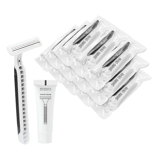 Disposable Razors in Bulk Pack of 30,Black Disposable Shaving Razors Individual Wrapped Twin Blade Bulk Disposable Razors with Clear Cap and 10g Shaving Cream for Homeless,Hotel,Travel,Charity,Shelter