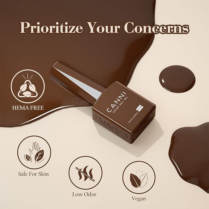 CANNI Brown Grey Gel Nail Polish, 6 Colors 9ML Brown Skin Black Grey Nude Khaki Gel Nail Polish Set, Soak off UV LED Nail Gel DIY Manicure Winter Nail Salon for Women