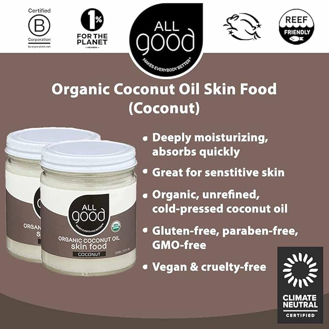 All Good Organic Coconut Oil Skin Food - Natural Moisturizing Skin Care - Non GMO - Vegan (2-Pack) (Coconut)