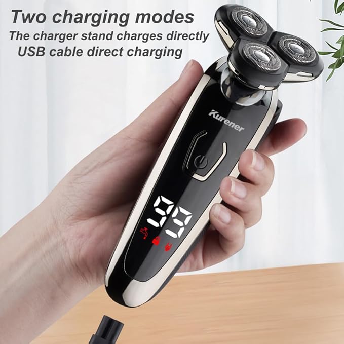 Electric Razor for Men Shaver Rechargeable Waterproof Rotary for Shaving with Nose Trimmer Sideburns Trimmer Face Cleaning Brush