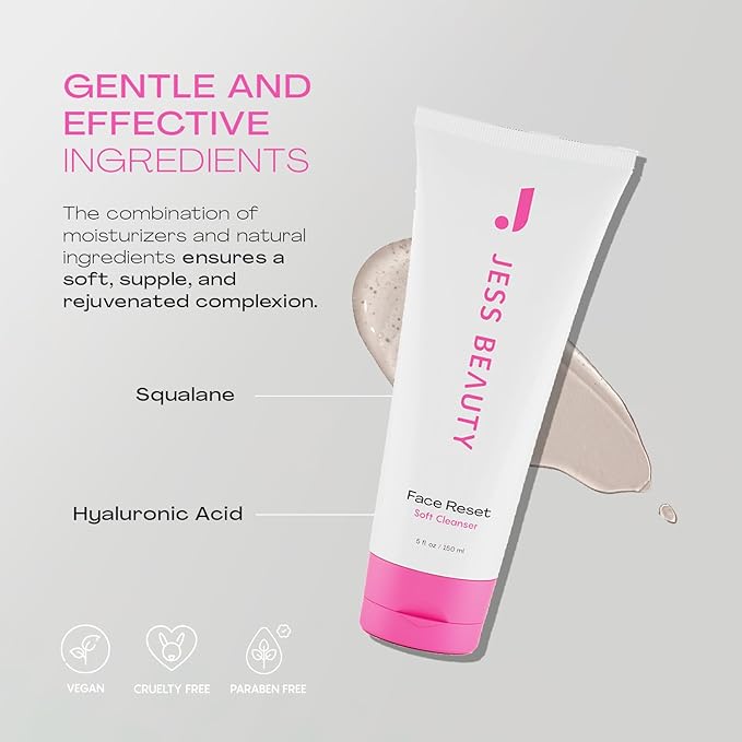 JESS BEAUTY Face Reset Soft Cleanser, with Squalane & Hyaluronic Acid, 5 fl ozJESS BEAUTY | Skin Care Reset Soft Face Cleanser with Squalane & Hyaluronic Acid 5 fl. oz | Skincare Face Moisturizer