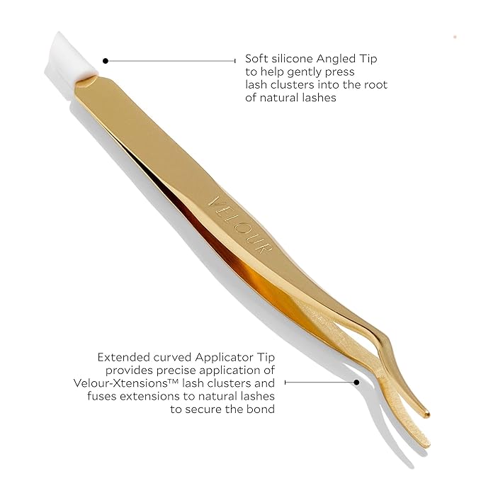 Velour Too Real Xtension Lash Applicator | Gold Stainless Steel | Double Ended Lash Tool for Easy False Extension Lash Application with Soft Silicone Angled Tip