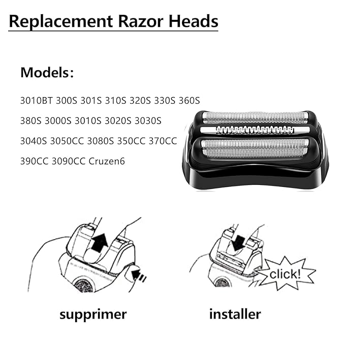 21B Shaver Blades for Braun Series 3 Replacement Head&for Braun s3 Wet and Dry Replacement Head, 21B Foil and Cutter Compatible with Braun Series 3 Electric Razors 300s,310s,3010s,3040s,5409,340s-4