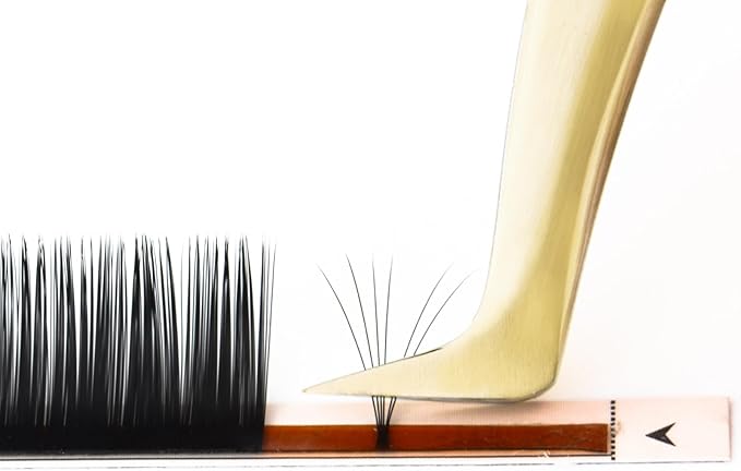 NAGARAKU Tweezers for Eyelash Extensions Gold Curved Angled Volume Cluster Eyelashes easy Fanning Premade Fans Tweezers Stainless Steel Precision Light （N-04）