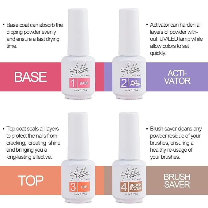 27 Pcs Fast Dry Dip Powder Nail Kit Starter 20 Colors Nude Gray Brown Dipping Powder with Essential Steps 1-4 Liquid & Nail Tools No UV/LED Lamp Needed Long Lasting Gift Set for Women AK34