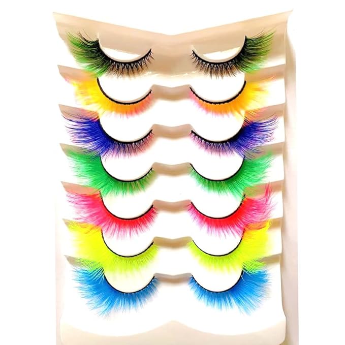 Sunniess Ombre Colored Lashes Cateye Eyelashes Fluffy Wispy Fake Lashes for Halloweens Cosplay Party Stage Make up Faux Mink False Eyelashes 7 Pairs (7ce-01)