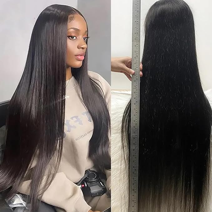 13x4 Lace Front Wigs Human Hair 180 Density Straight HD Lace Frontal Wigs Pre Plucked with Baby Hair Glueless Brazilian Lace Frontal Wigs (32inch, 180 Density)