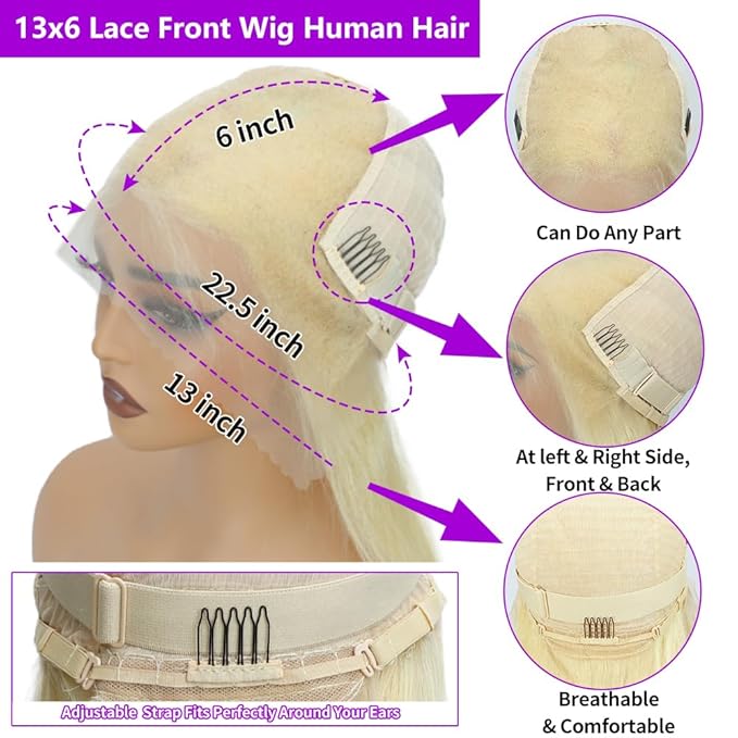 613 Lace Front Wig Human Hair 13x6 Blonde HD Lace Front Wigs Human Hair Pre Plucked 200% Density Straight Wigs Human Hair Blonde Wig 24 Inch