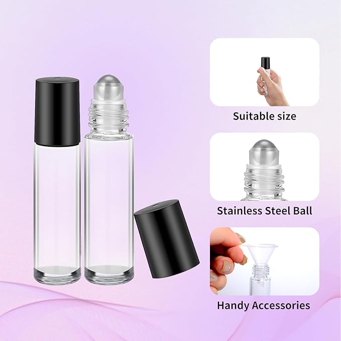 150 Pcs Essential Oil Roller Bottles 10 ml Leakproof Empty Glass Roll on Bottles with Stainless Steel Roller Balls with 20 Funnels 20 Droppers for Travel Perfume Essential Oil