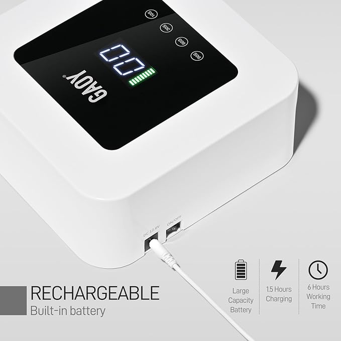 GAOY Cordless UV LED Nail Lamp for Gel Nails, Rechargeable UV Light, Professional Nail Dryer with 4 Timers, Automatic Sensor and Sensitive Mode for Fast Curing, White