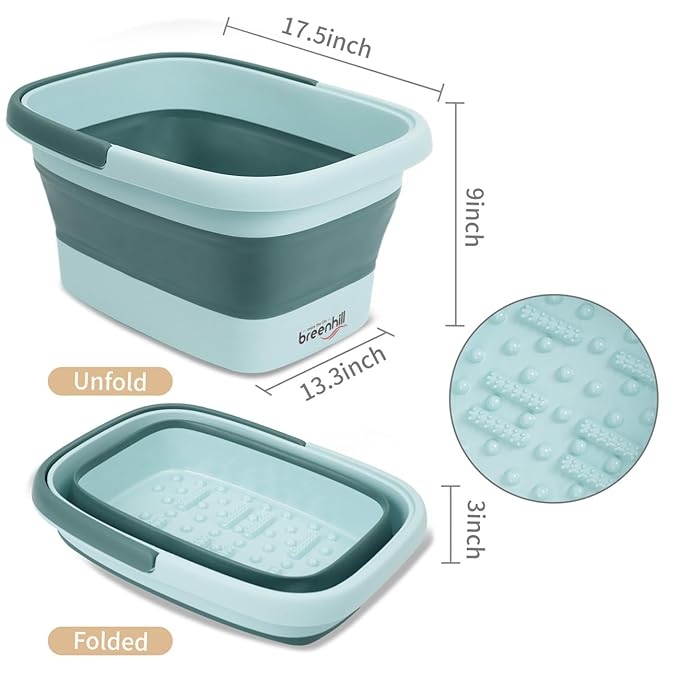 2 Pack Foldable Foot Bath Basin, Collapsible Foot Soak Tub, Multifunction Plastic Basin with Handles,Foot Tub for Soaking Feet,Pink&Green