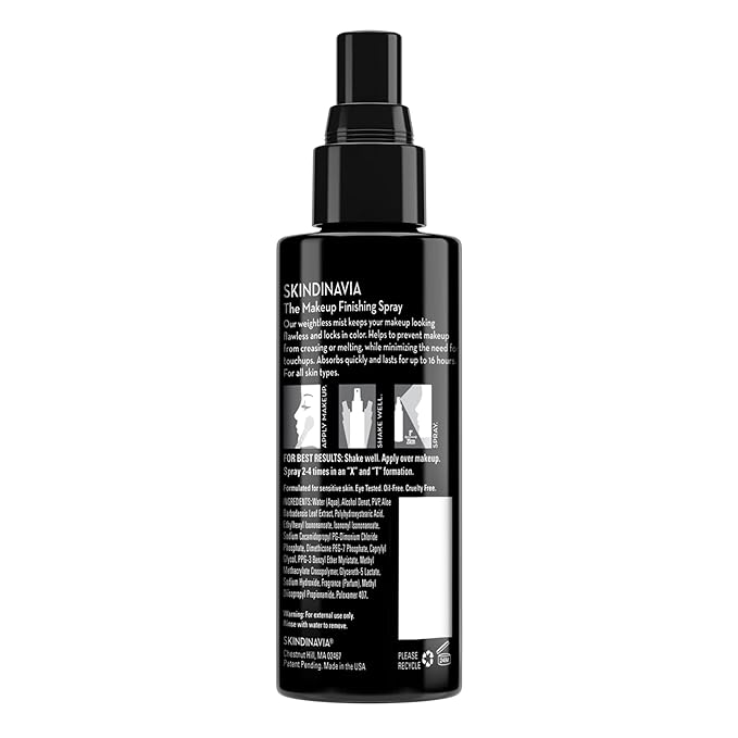 Skindinavia The Makeup Finishing Spray, Classic Makeup Setting Spray, All-Day Wear, Long-Lasting Up to 16+ Hours, Heat-Resistant & Waterproof, Cooling Fine Mist, 4.0 Oz