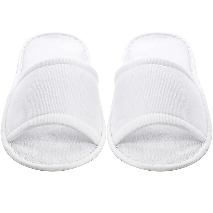 Frcctre 20 Pairs Disposable Slippers, Open Toe Comfortable Cotton Disposable Spa Slippers, Bulk Unisex Non-Slip Disposable Guests Slippers for Home Hotel Travel Train Use, White