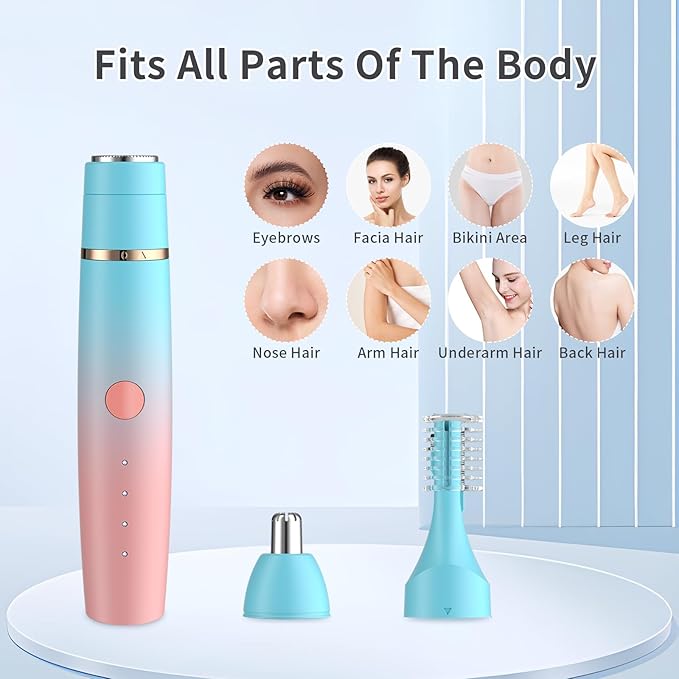 Nose Hair Trimmer for Men and Women, Eyebrow Trimmer, Electric Shaver Razor 3 in 1, Portable, Waterproof and Rechargeable for Ears, Face, Legs (Blue Pink)