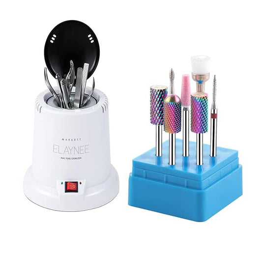 Makartt Nail Tool Sterilizer Bundle with Nail Drill Bits, 7Pcs Tungsten Carbide Nail Drill Bit