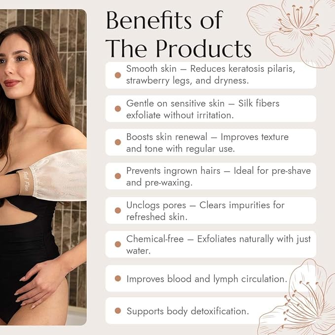 Feel Fine Turkish Exfoliating Mitt Set – 100% Raw Silk Hammam Kese Glove for Men & Women | Handcrafted Turkish Skin Peeling Scrubber Bath & Sauna Exfoliator (Feel Fine)