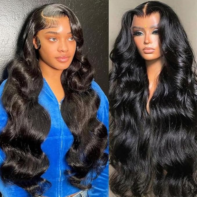13x6 HD Transparent Lace Front Wigs Human Hair Body Wave Lace Front Wigs Human Hair Pre Plucked Brazilian Virgin Hair Glueless Frontal Wigs Human Hair for Women 200 Density Natural Black 24 Inch