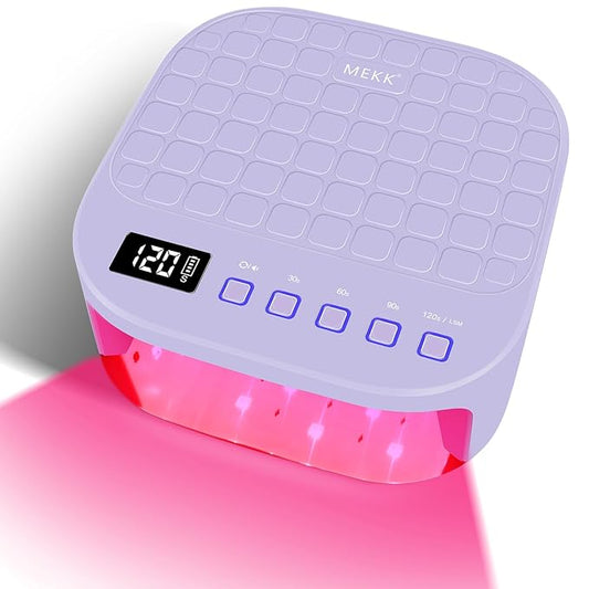 MEKK Cordless UV LED Nail Lamp,54W UV Light for Gel Nails with Hand-Friendly Red Light Beads,Auto Sensor & 4 Timer Settings Professional Flash Cure Lamp for Salon and Home,Checkered Design-Purple